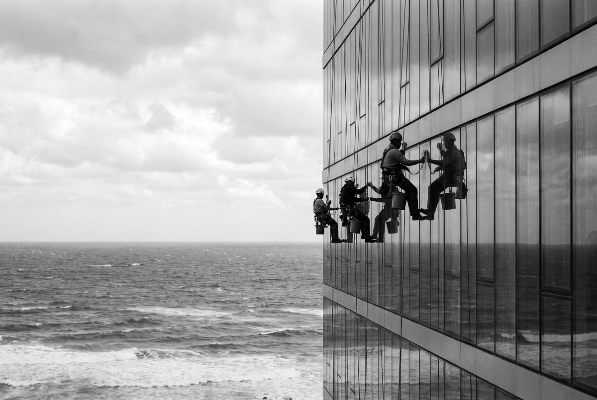 Trabajadores en altura en un rascacielos de Benidorm